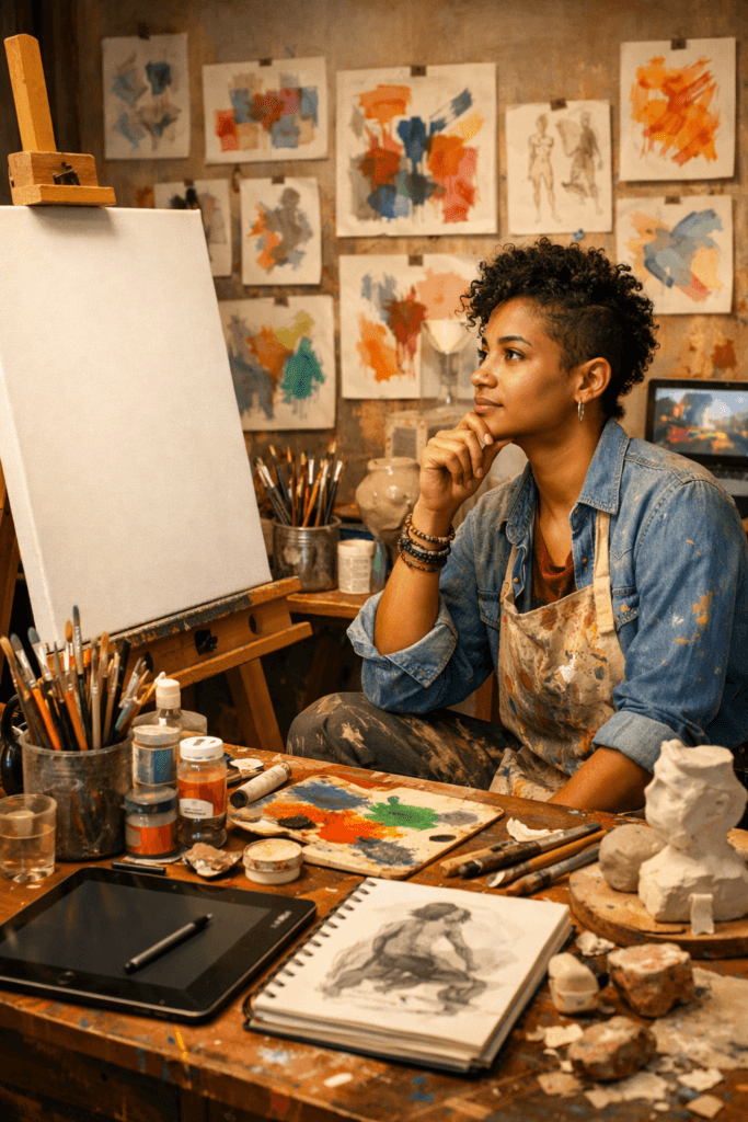 How to Develop Your Unique Art Style: A Step-by-Step Guide 3 studio filled with various art supplies