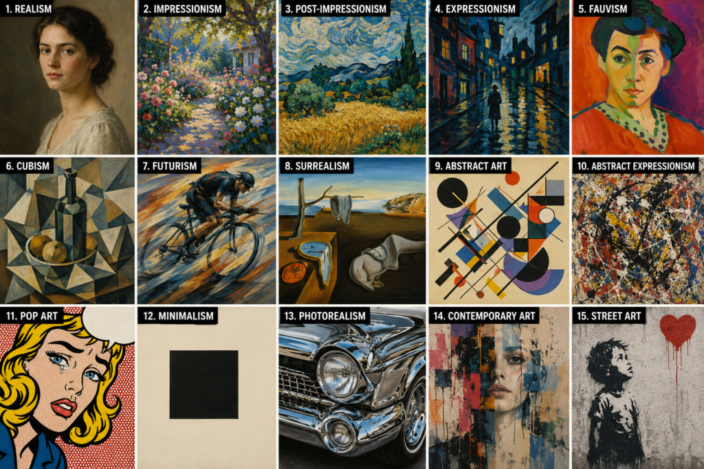 Painting Styles With Examples: A Visual Reference Guide 3 infographic: painting styles with examples