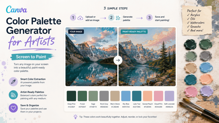 Canva Color Palette Generator for Artists: Screen to Paint 11 Banner: Colour palette generator for artists