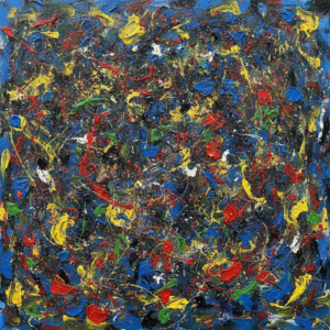 Painting Styles With Examples: A Visual Reference Guide 13 Vibrant Abstract Expressionist painting featuring energetic, sweeping gestural brushstrokes and splattered paint