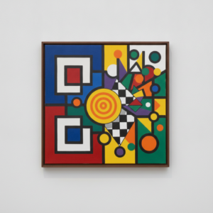 Painting Styles With Examples: A Visual Reference Guide 12 An abstract geometric art composition featuring vibrant intersecting shapes and colorful blocks.