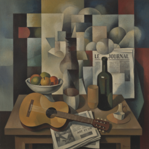 Painting Styles With Examples: A Visual Reference Guide 9 A Cubist still life painting depicting everyday objects fragmented into sharp geometric planes and abstract shapes