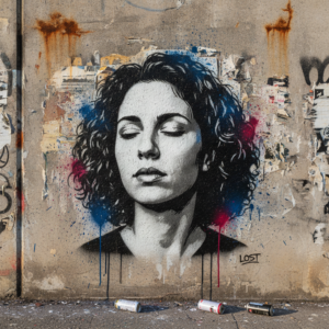 Painting Styles With Examples: A Visual Reference Guide 18 A detailed stencil portrait painted on a gritty, textured urban brick wall, showcasing street art style.
