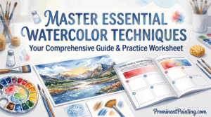 Banner essential watercolor techniques and worksheet template
