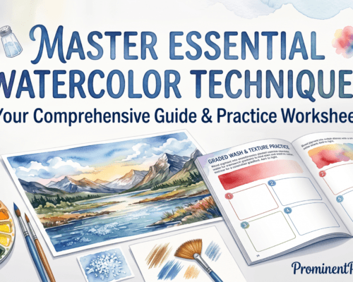 Banner essential watercolor techniques and worksheet template