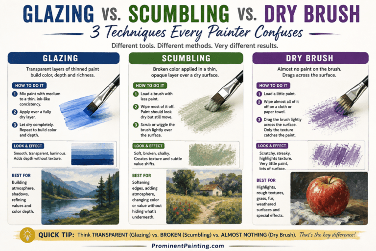 Glazing vs Scumbling vs Dry Brush: 3 Techniques Every Painter Confuses 6 Painting Techniques Comparison Chart banner